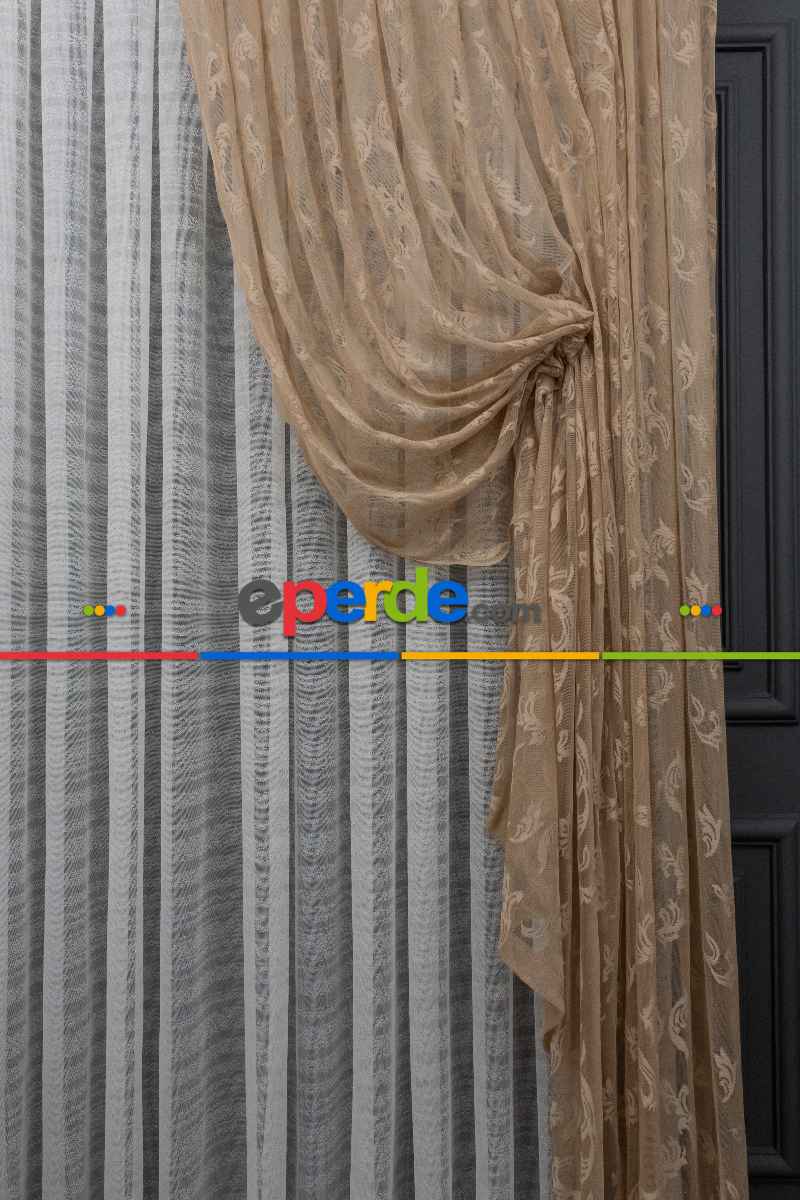 Tül Fon Vizon Bej Açık Kahverengi Renk Tülden Fon Perde - Vizon Rengi 70cm X 270cm 