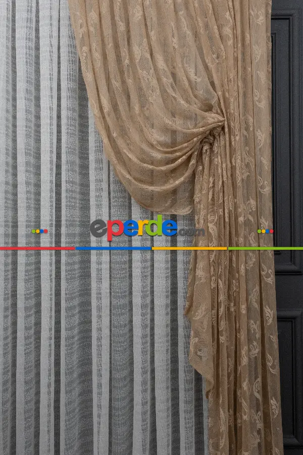 Tül Fon Vizon Bej Açık Kahverengi Renk Tülden Fon Perde - Vizon Rengi 70cm X 270cm 