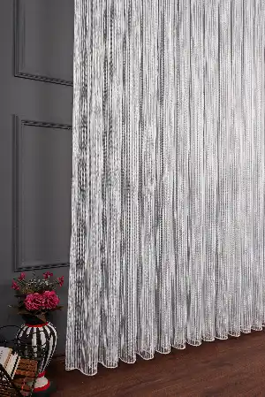 Zigzag Desen Gümüş Simli Armür Tül Perde Grz 2176