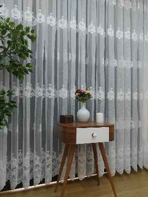 ( Orjinal ) Taç Damask Desen Salon Fransız Dantel Tül Perde & Kruvaze Perde- Ekru