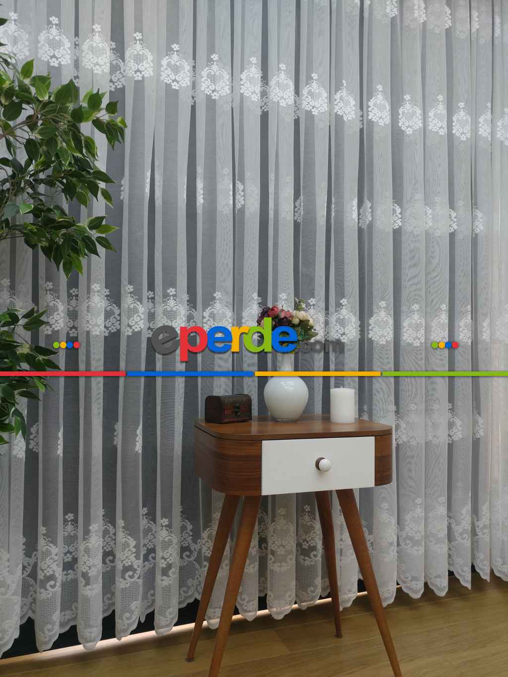 ( Orjinal ) Taç Damask Desen Salon Fransız Dantel Tül Perde & Kruvaze Perde- Ekru