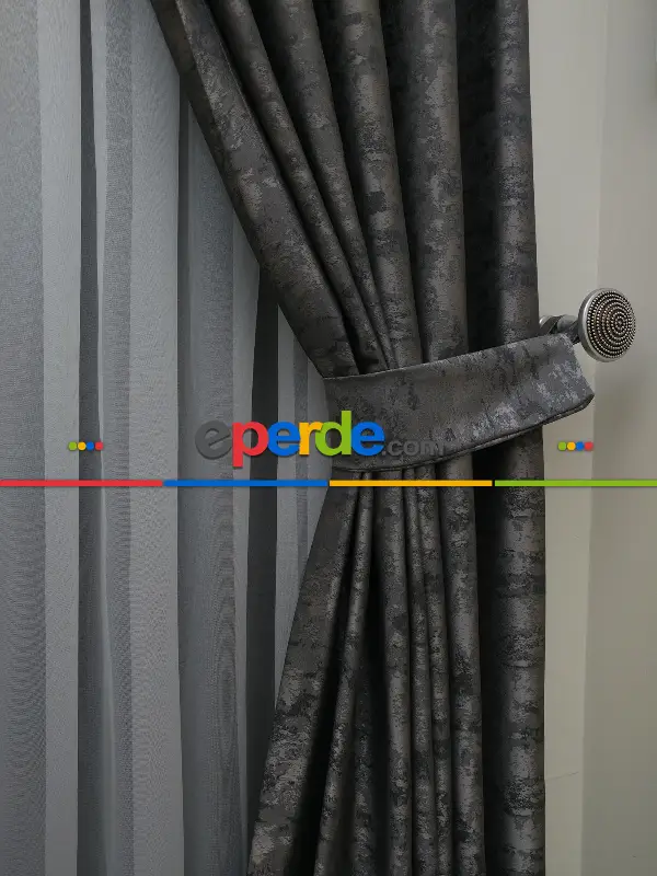 Gri - Katyonik Jakar Fon Perde- Gri-füme-antrasit