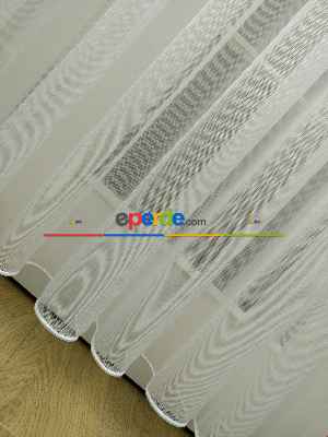 Hazır Ölçülü Çizgili Modern Düz Eteği Kurşunlu Tül Perde - Ütü İstemez