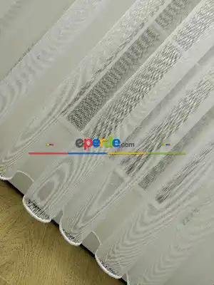 Hazır Ölçülü Çizgili Modern Düz Eteği Kurşunlu Tül Perde - Ütü İstemez