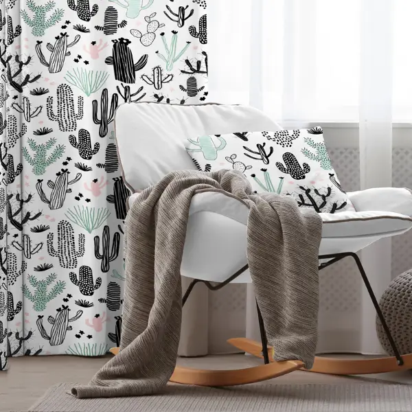 Çocuk Odası - Kaktüs Desenli Fon Perde Evim694 Kumaşı Kalındır Duck Bezi Değildir- Mavi-beyaz