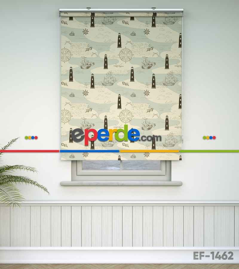 Çocuk Odası Stor Perde - Denizfeneri Desenli Baskılı Stor Perde- Çok Renkli