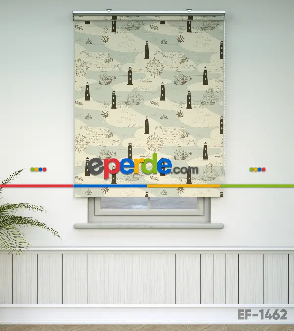 Çocuk Odası Stor Perde - Denizfeneri Desenli Baskılı Stor Perde- Çok Renkli