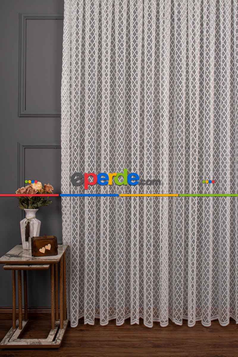 Geometrik Desen Örme Tül Perde 1133