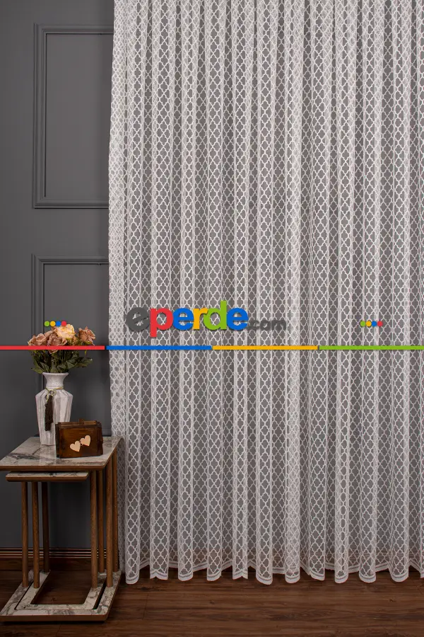 Mutfak Geometrik Desen Örme Tül Perde 1133