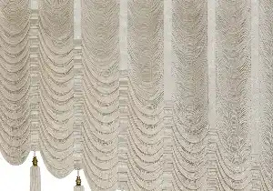Drape Dar Bant Kadife Bantlı Şelale Ay Model İp Perde Krem- Krem