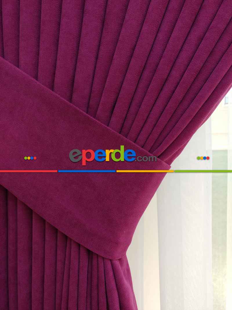 Mürdüm - Düz Fon Perde ( Dökümlü Fon Perde)- Kırmızı Koyu
