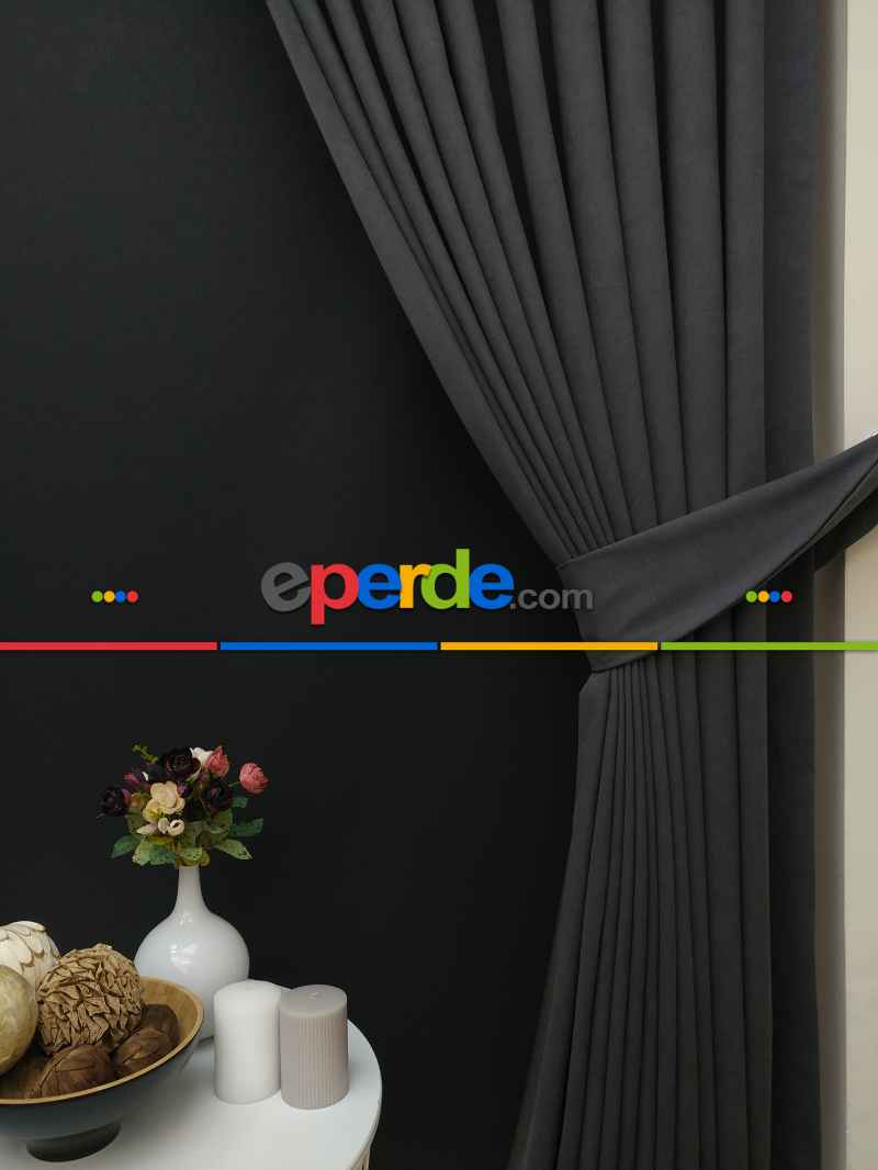 Düz Renk Dökümlü Fon Perde (150)- Gri Koyu