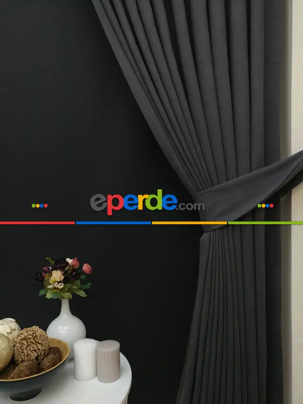 Düz Renk Dökümlü Fon Perde (150)- Gri Koyu