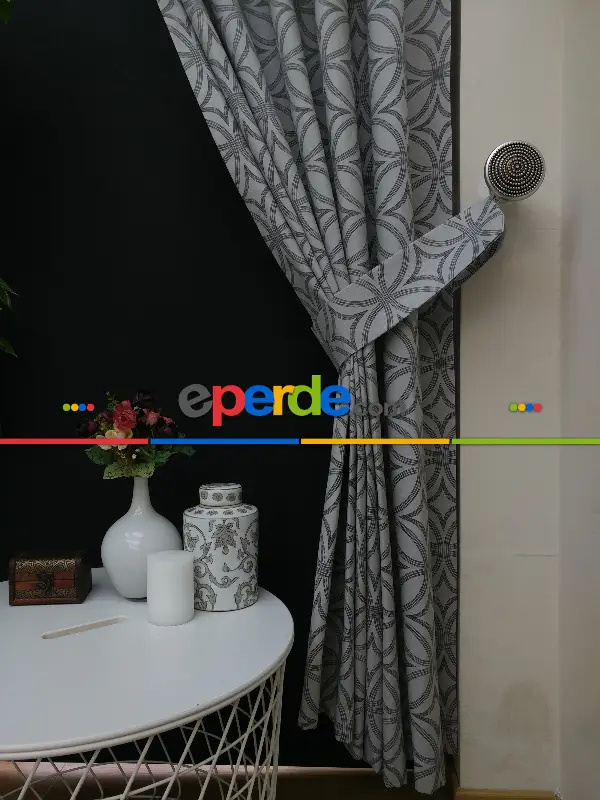 Salon Fon Perde - Dairesel Desenli Oturma Odası Fon Perde- Gri-Füme-Antrasit