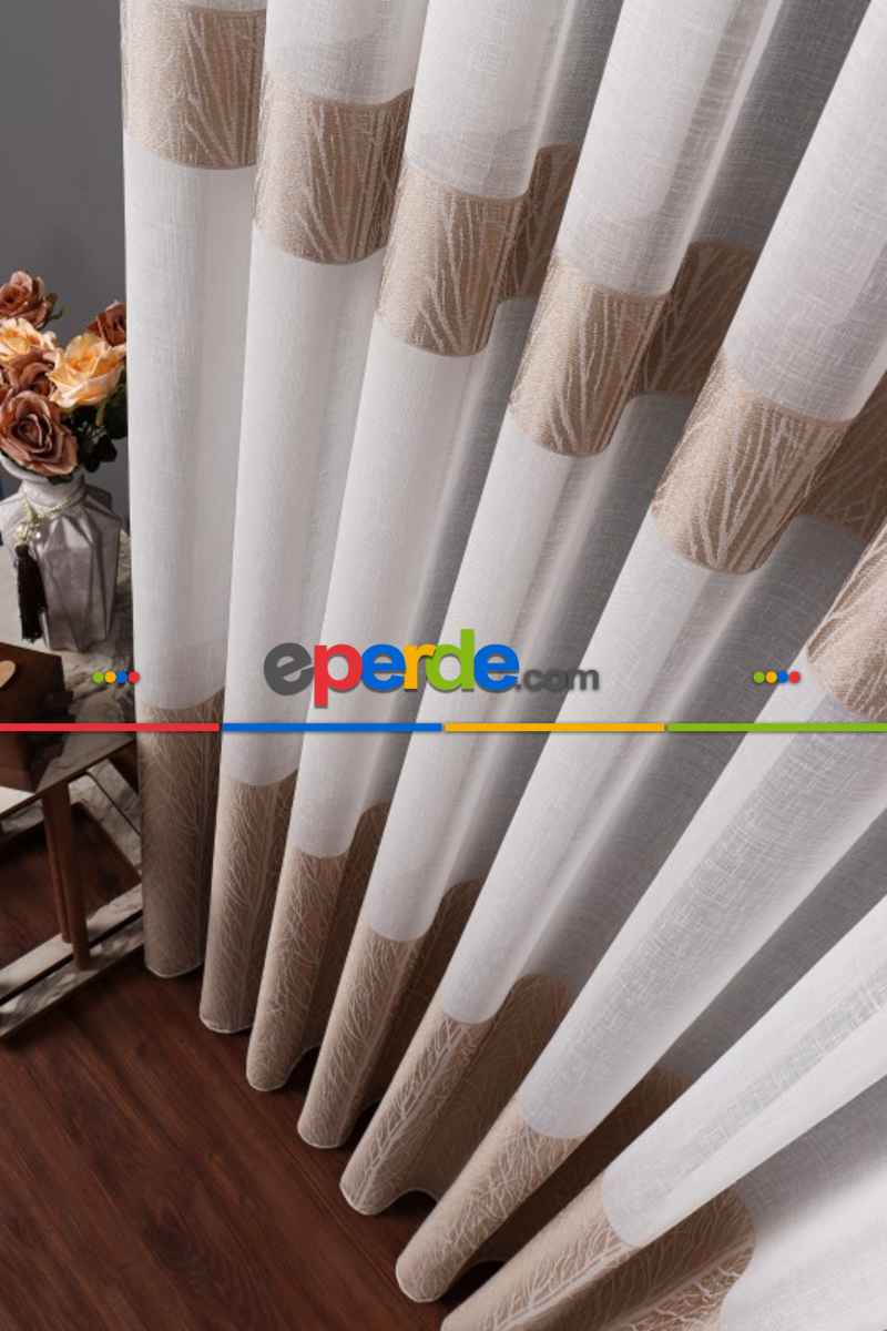 Salon Tül Modelleri - Keten Etek Dokuma Ekru Tül Perde