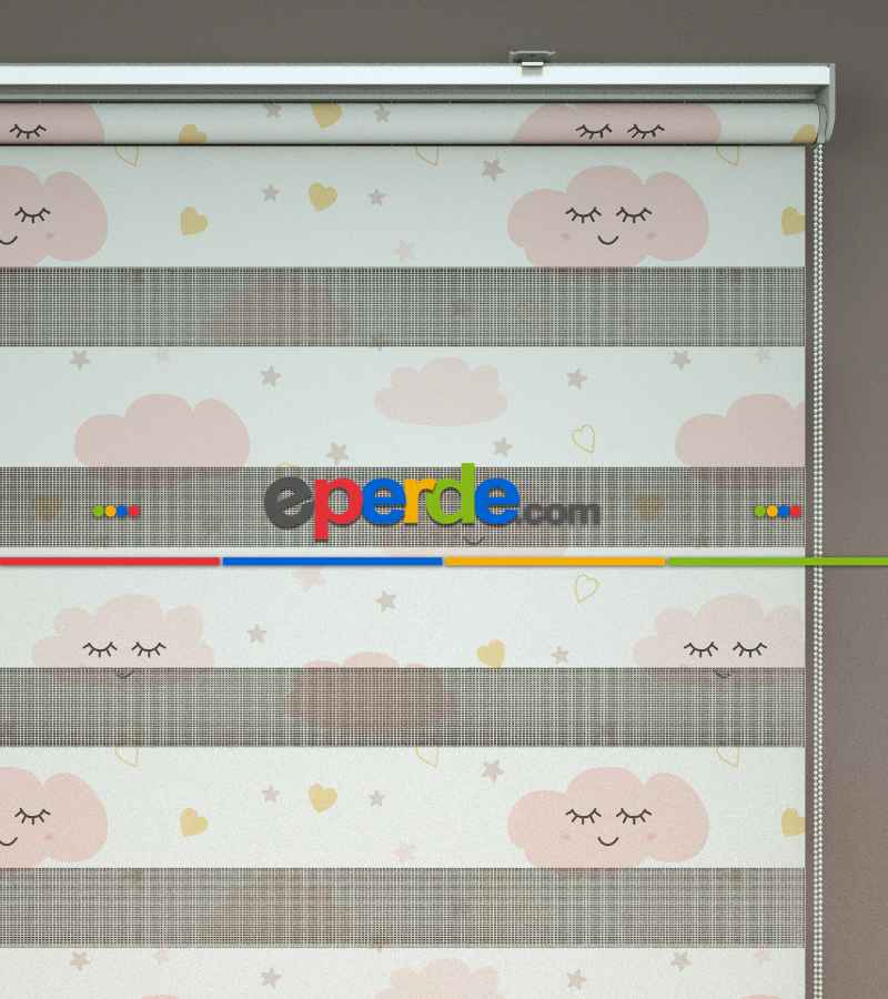 Bulut Desenli Baskılı Zebra Perde- Çok Renkli