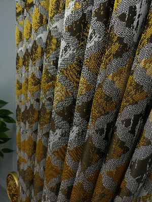 Salon Perdesi - Sarı Desenli Jakar Fon Perde (285 En)- Sarı