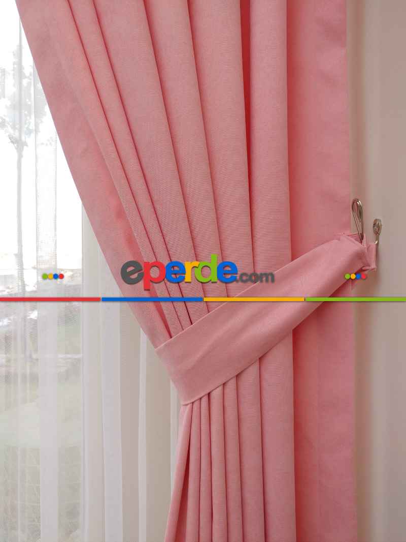 Açık Pembe Düz Sade Mutfak Fon Perde Yan Kanat Perdesi- Pembe Açık