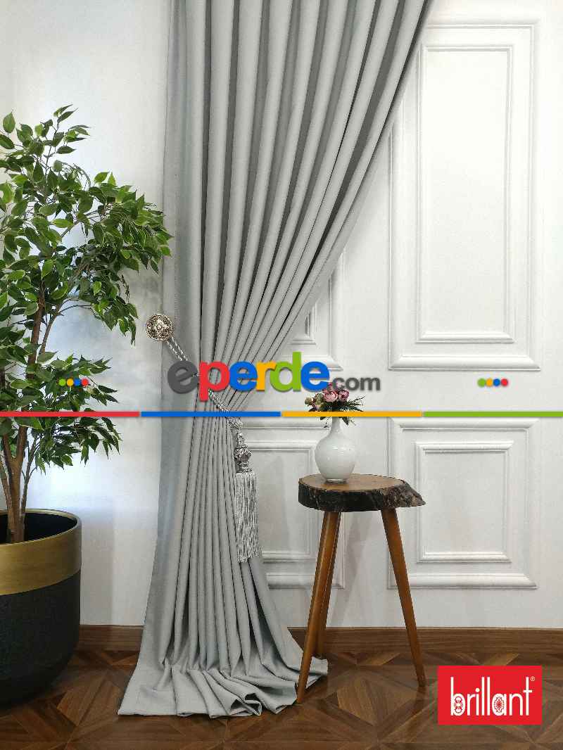 %90 Brillant Karartma Blackout Açık Gri Renk Fon Perde- Gri Açık