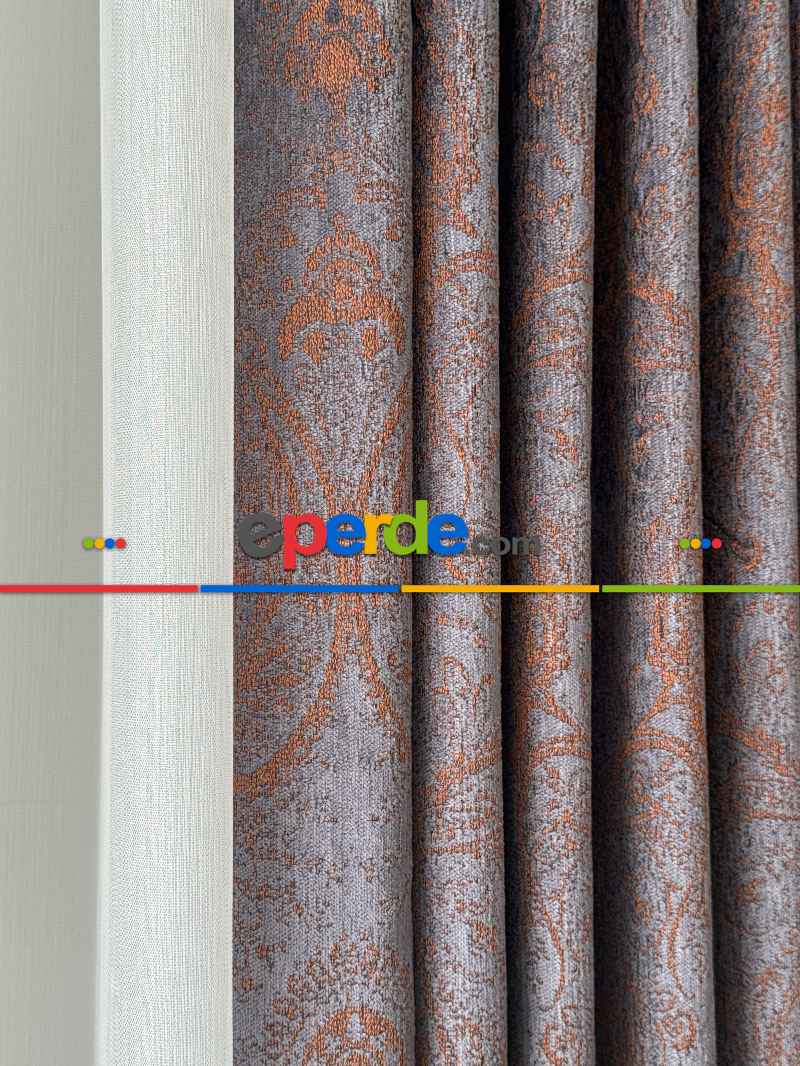 Yatak Odası - Mürdüm Kiremit Jakar Dokuma Fon Perde, Premium Seri Ağır Gramajlı