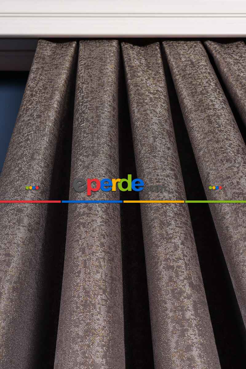 Salon - Hawai Füme-gri-gold Pano Fon Perde