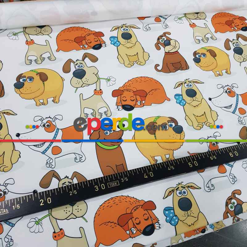 Köpek Desenli Fon Perde Evm618 Kumaşı Kalındır Duck Bezi Değildir- Siyah-Mavi-Kahverengi-Beyaz