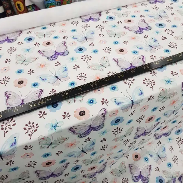 Kelebek Ve Çiçek Desenli Fon Perde Evm815 Kumaşı Kalındır Duck Bezi Değildir- Beyaz