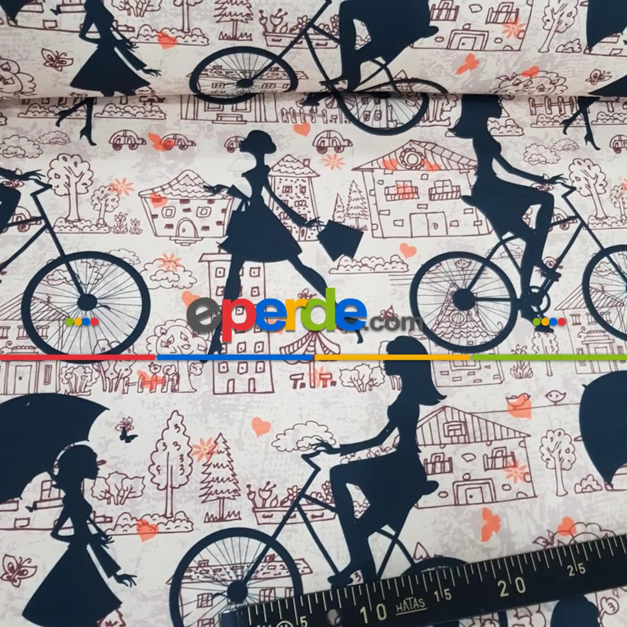 Genç Odası - Şemsiyeli Kız Desenli Fon Perde Evm827 Kumaşı Kalındır Duck Bezi Değildir- Siyah-Beyaz