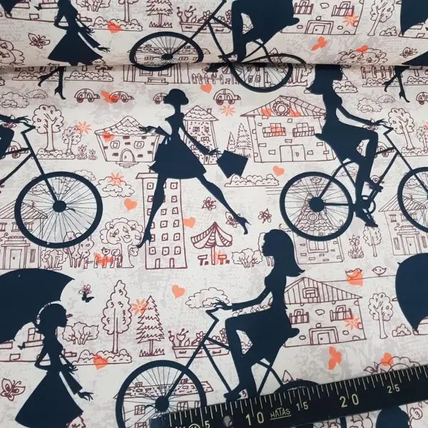 Şemsiyeli Kız Desenli Fon Perde Evm827 Kumaşı Kalındır Duck Bezi Değildir- Siyah-Beyaz