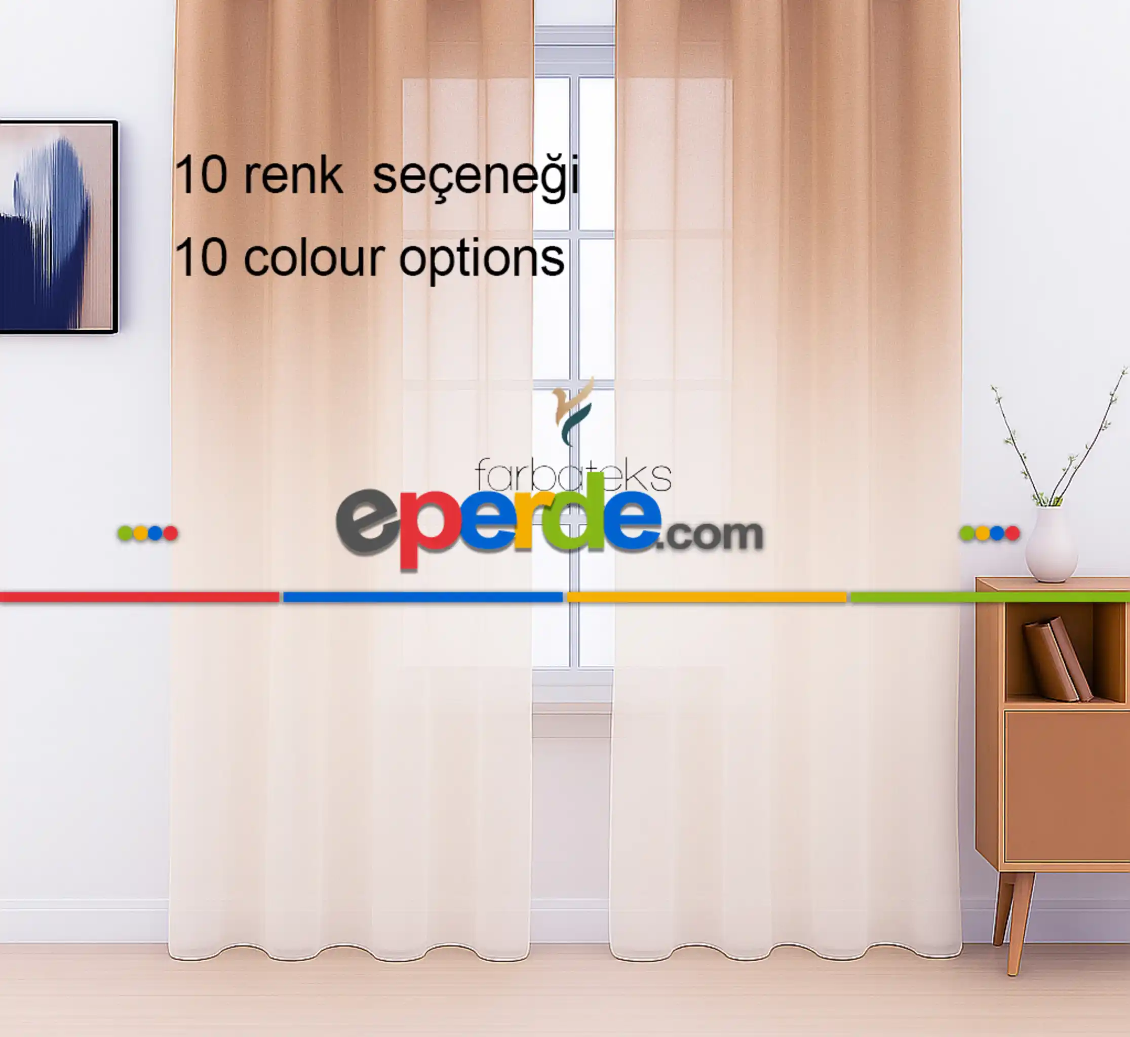 Vizon Bej Açık Kahve Üstden Renk Geçişli Tül Perde