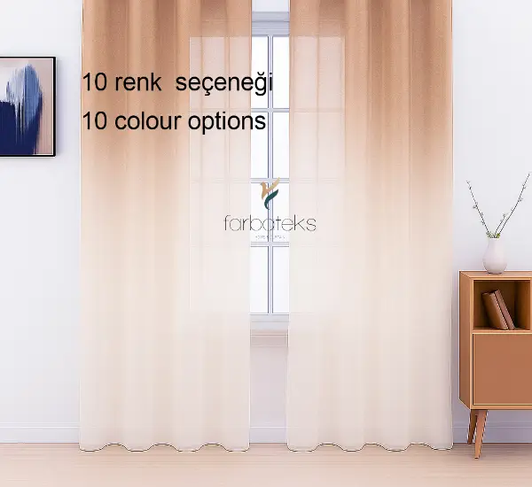 Vizon Bej Açık Kahve Üstden Renk Geçişli Tül Perde