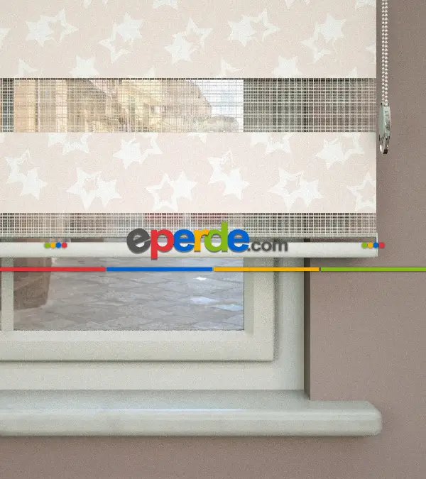 Yıldız Desenli Baskılı Zebra Perde- Çok Renkli