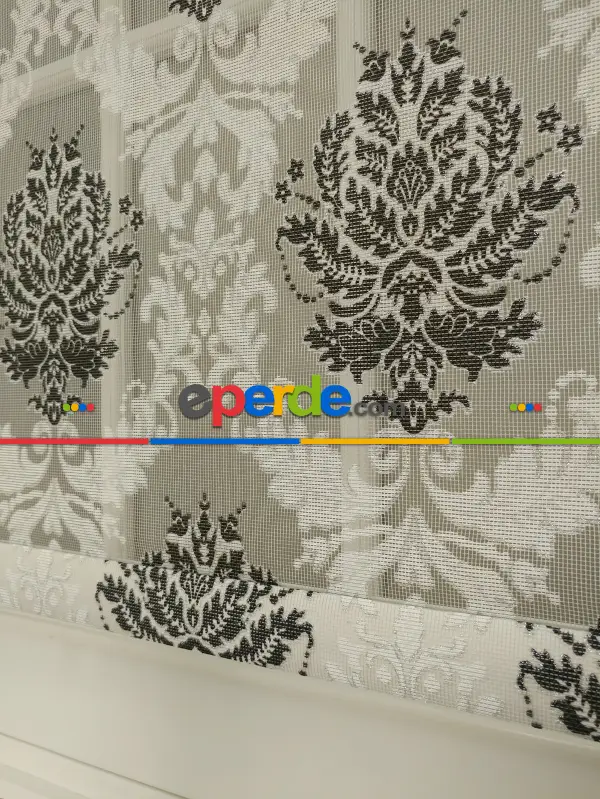 Yakma Tül Stor - Çiftli Sistem Desenli Perde (burn Out)- Siyah-antrasit