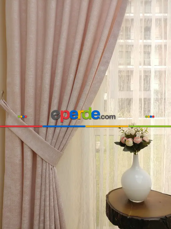 Pudra Pembe - Düz Jakar Fon Perde (180)- Pembe Pudra Pembe