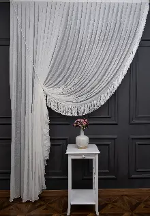 Keten Yalancı Kruvaze - Tülden Fon - Halat İle Yana Toplamalı Tül - Kordon Toplama Tül - Çift Veya Tek Kanat - Aksesuar İlave Ücretlidir - Kurşunlu Tül