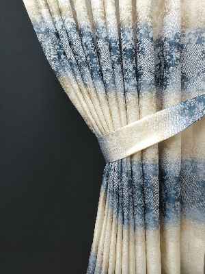 Patine Desenli Gökkuşagı Desenli Jakar Fon Perde Mavi Koyu