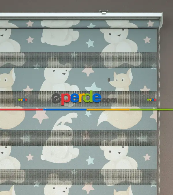 Yıldız Desenli Baskılı Zebra Perde- Çok Renkli