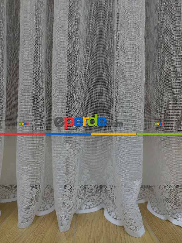 Etek Ucu Damask Dantel Tül Perde & Kruvaze Perde- Ekru