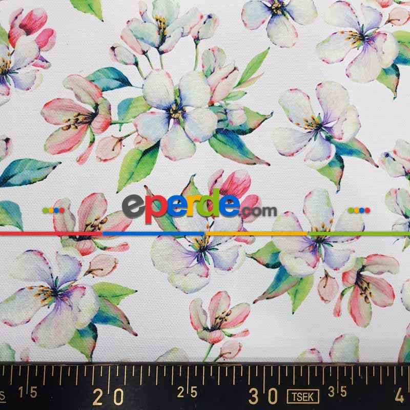 Mutfak Perdesi Kanat Fon Perde Soft Çiçek Desenli- Beyaz