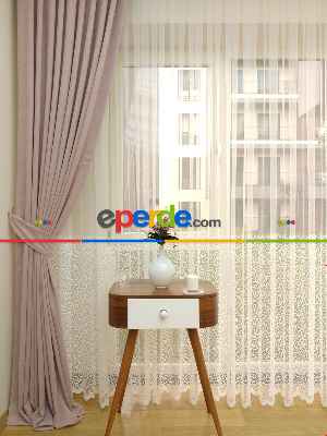 Pudra Pembesi- Düz Fon Perde ( Dökümlü Fon Perde)- Pudra