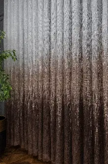 Modern Koyu Kahverengi Desenli Degrade Geçişli Örme Tül Perde Yüksek Kalite