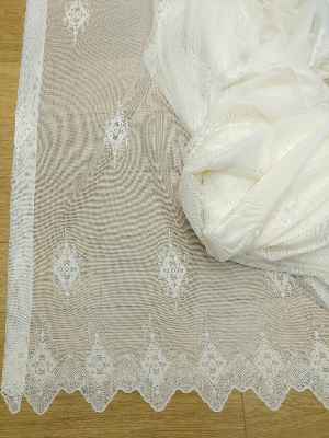 Ekru Serpme Kilim Desenli Özel Örme Dokulu Tül Perde- Ekru