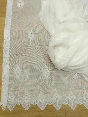 Ekru Serpme Kilim Desenli Özel Örme Dokulu Tül Perde- Ekru