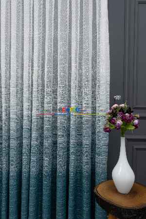 Hazır Ölçülü Fırsat Ürünü Modern Çizgili Örme Tül - Turkuaz ( Degrade Geçişli )