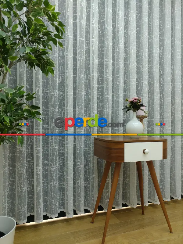 Modern Çizgiler Desenli Tül Perde- Beyaz