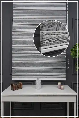 Zebra Perde - Yarım Pilise - Gümüş Simli Renk Geçişli Zebra Perde