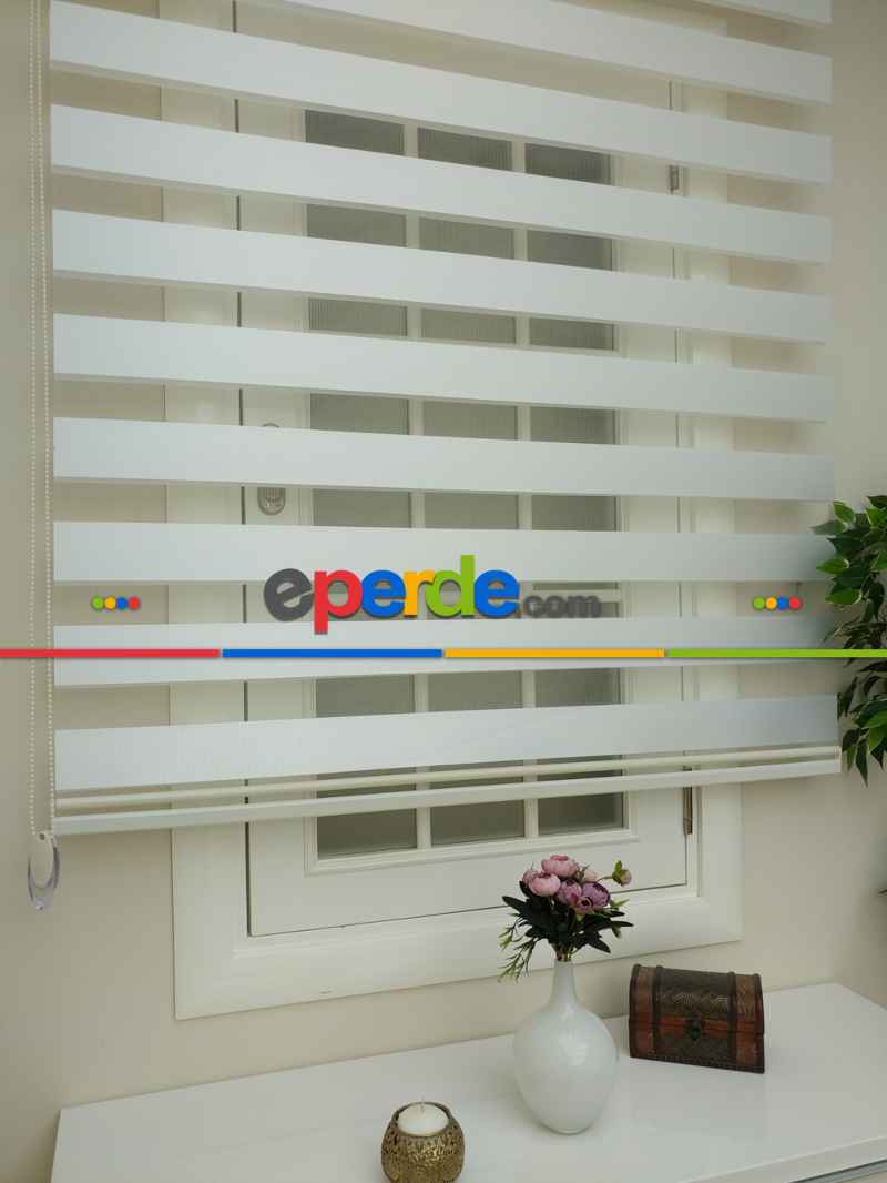 Oturma Odası - Zebra Perde- Ekru Renk Bambu Zebra Perde (kalın Zeminli)- Ekru