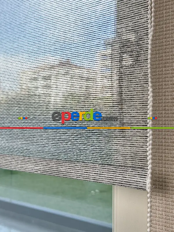 Salon Gümüş Simli Siyah Çizgili Tül Stor Perde, Standart Metal Kasalı Yüksek Kalite Kornişe Kolay Montaj Seçenekli