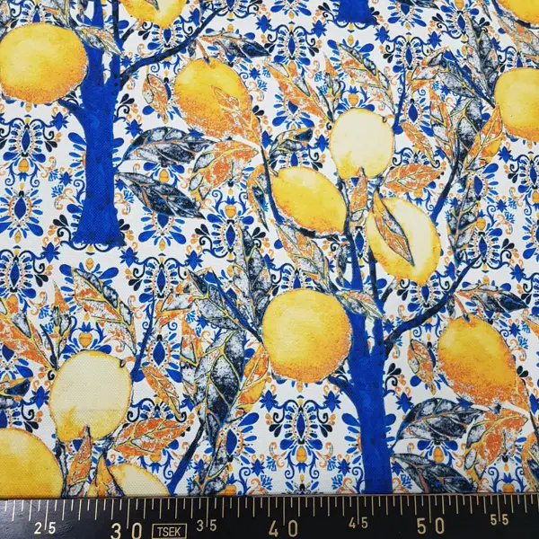 Limon Ağacı Desenli Fon Perde Evm1104 Kumaşı Kalındır Duck Bezi Değildir-  Çok Renkli 2