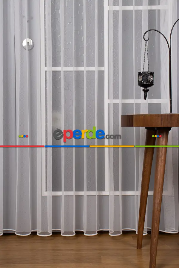 Dökümlü Ekru - Petek Zemin Grek Tül Perde